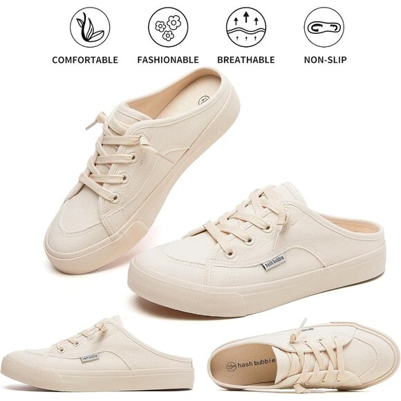 Women's Beige Comfortable Backless Close Toed Mules Sandals Sneakers Shoes - Picture 8 of 8